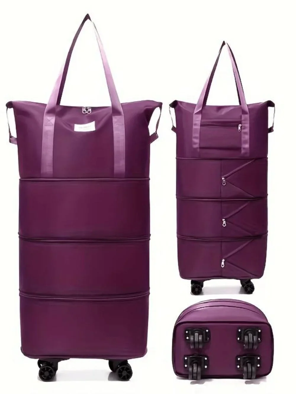 Expandable Rolling Travel Duffel Bag Detachable Spinner Oxford Cloth Carry On
